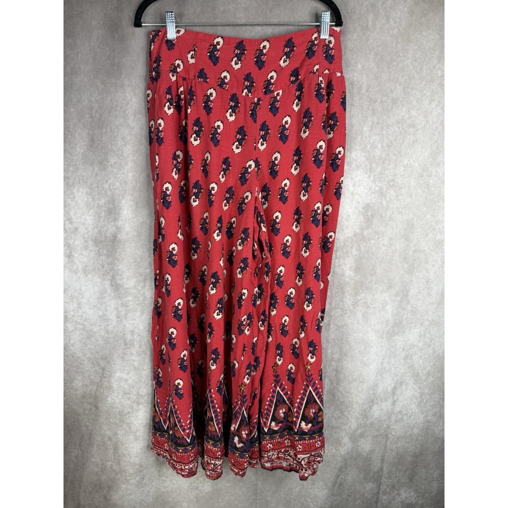 Free People Extreme Wide Leg Floral Boho Pants In Red Women's Size L - Picture 3 of 10
